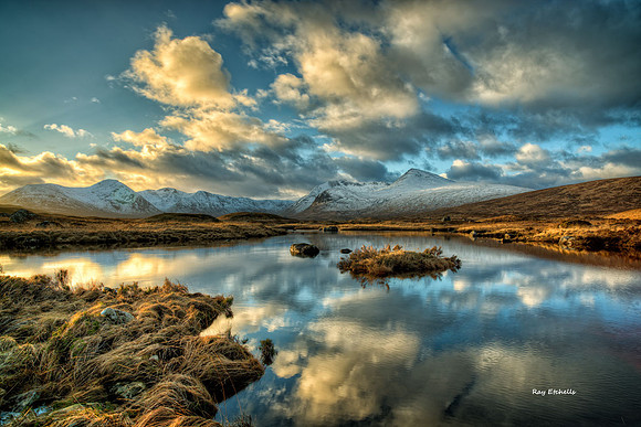 Black Mount in snow across River Baa
