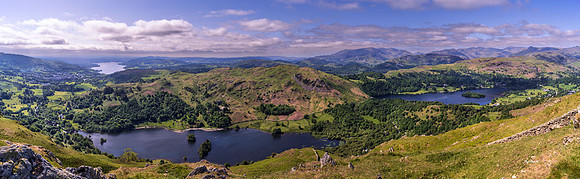 Windermere, Rydal Water and Grasmere from Nab Scar
