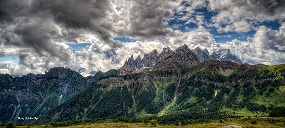 Pale di San Martino range above Falcade, Dolomites.